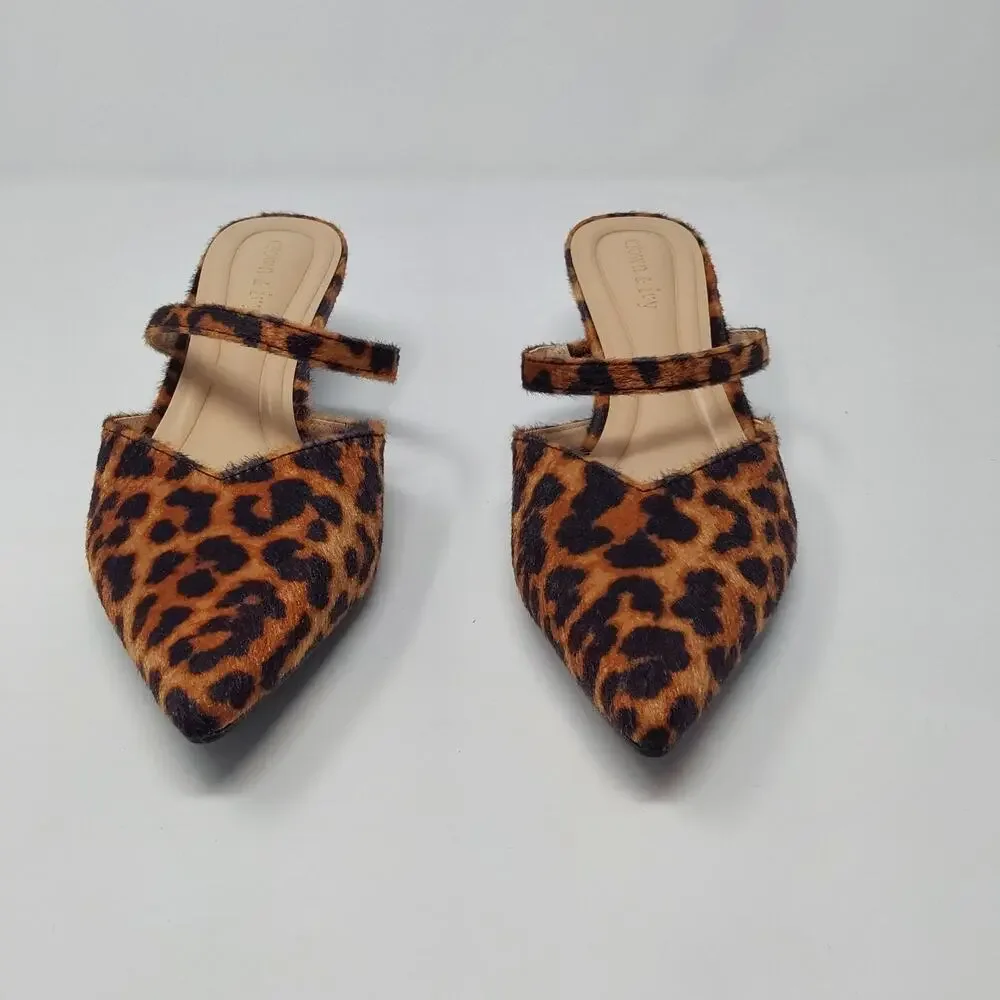 Crown & Ivy Louisa Leopard Women's 6.5 Kitten Heel Mule Pumps SJ36163CI NIB